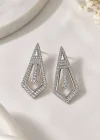 Gümüş Renk Taş Detaylı TX Küpe (Çift)