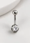 Gümüş Renk Taşlı Cerrahi Çelik Göbek Piercing