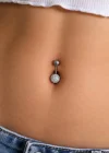 Gümüş Renk Taşlı Cerrahi Çelik Göbek Piercing