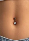 Gümüş Renk Taşlı Cerrahi Çelik Göbek Piercing
