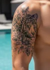 Kaplan Ve Çiçek Figürlü Geçici Dövme Tattoo