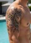 Kaplan Ve Çiçek Figürlü Geçici Dövme Tattoo