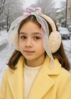 Krem Renk Kurdele Figürlü Peluş Kulaklık
