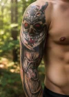 Kurukafa ve Baykuş Modelli Kol Dövme Tattoo