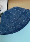 Lacivert Renk Çiçek Figürlü Tasarım Şapka