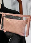 Pembe Renk 2li Şeffaf Makyaj Çantası