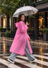 Pembe Renk Kapüşonlu Unisex Yetişkin Yağmurluk