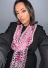 Pembe Renk Örgü Detaylı Şal