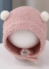 Pembe Renk Ponpon Detaylı Bebek Peluş Şapka