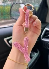 Pembe Renk Y Harf Taşlı Çanta Charm/ Anahtarlık