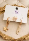 Rose Gold Renk Taş Detaylı 3lü Ysx Küpe Set