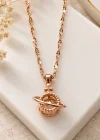 Rose Renk Gezegen Figürlü Çelik Kolye