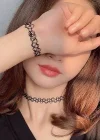 Siyah Renk Elastik Choker Kolye | Bileklik Ve Yüzük Set