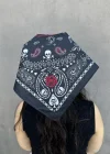 Siyah Renk Kurukafa Figürlü Bandana