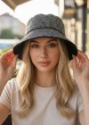 Siyah Renk Taşlı Bucket Şapka