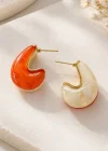 Turuncu Ve Krem Renk Mineli Küpe (Çift)