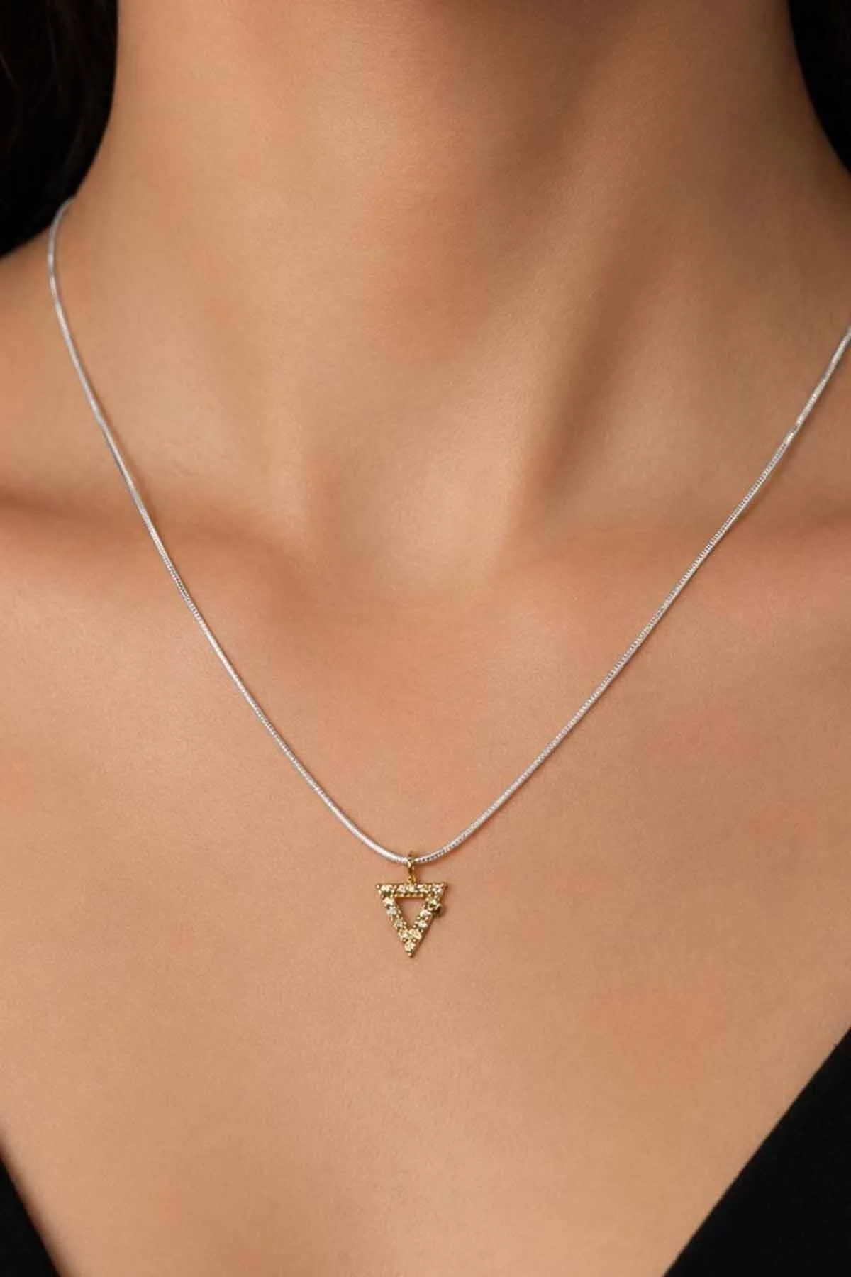 Gümüş Renk Taş Detaylı Çelik Kolye