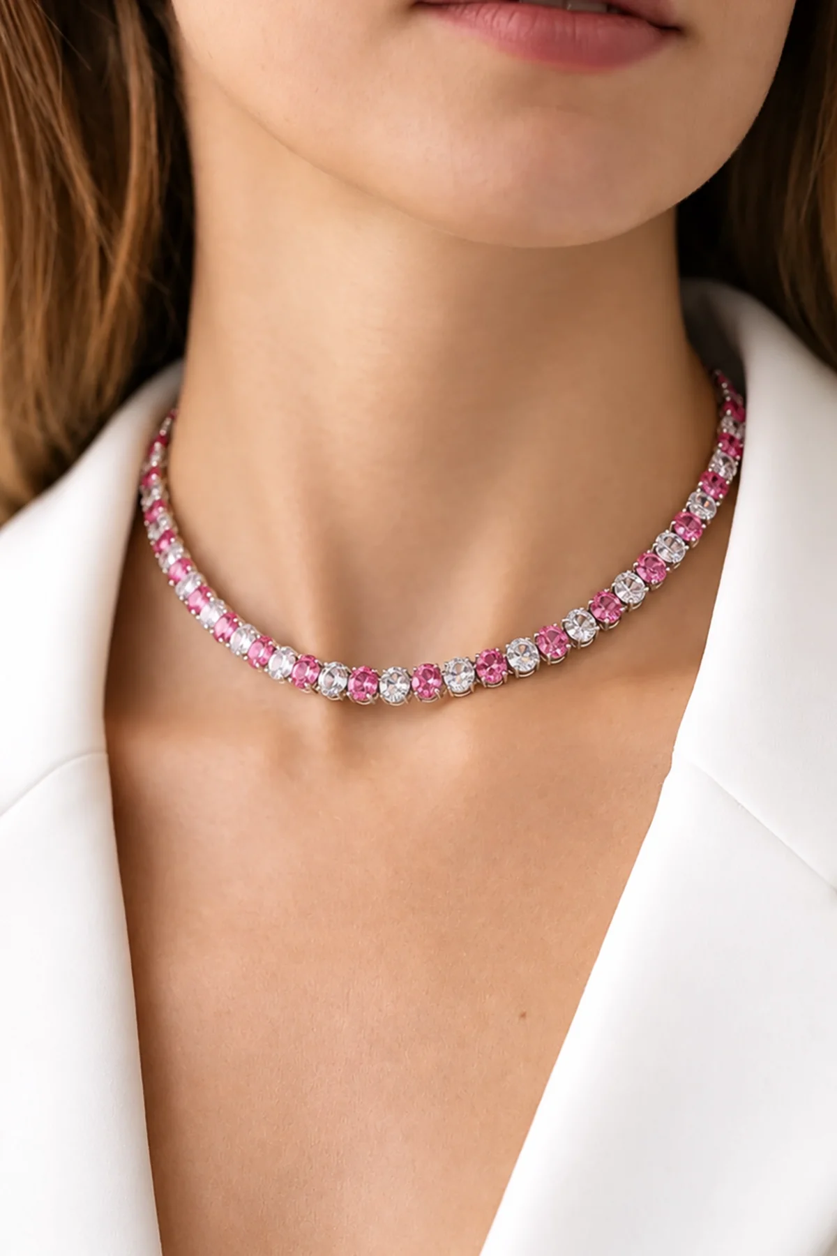 Gümüş Renk Taşlı Choker Kolye