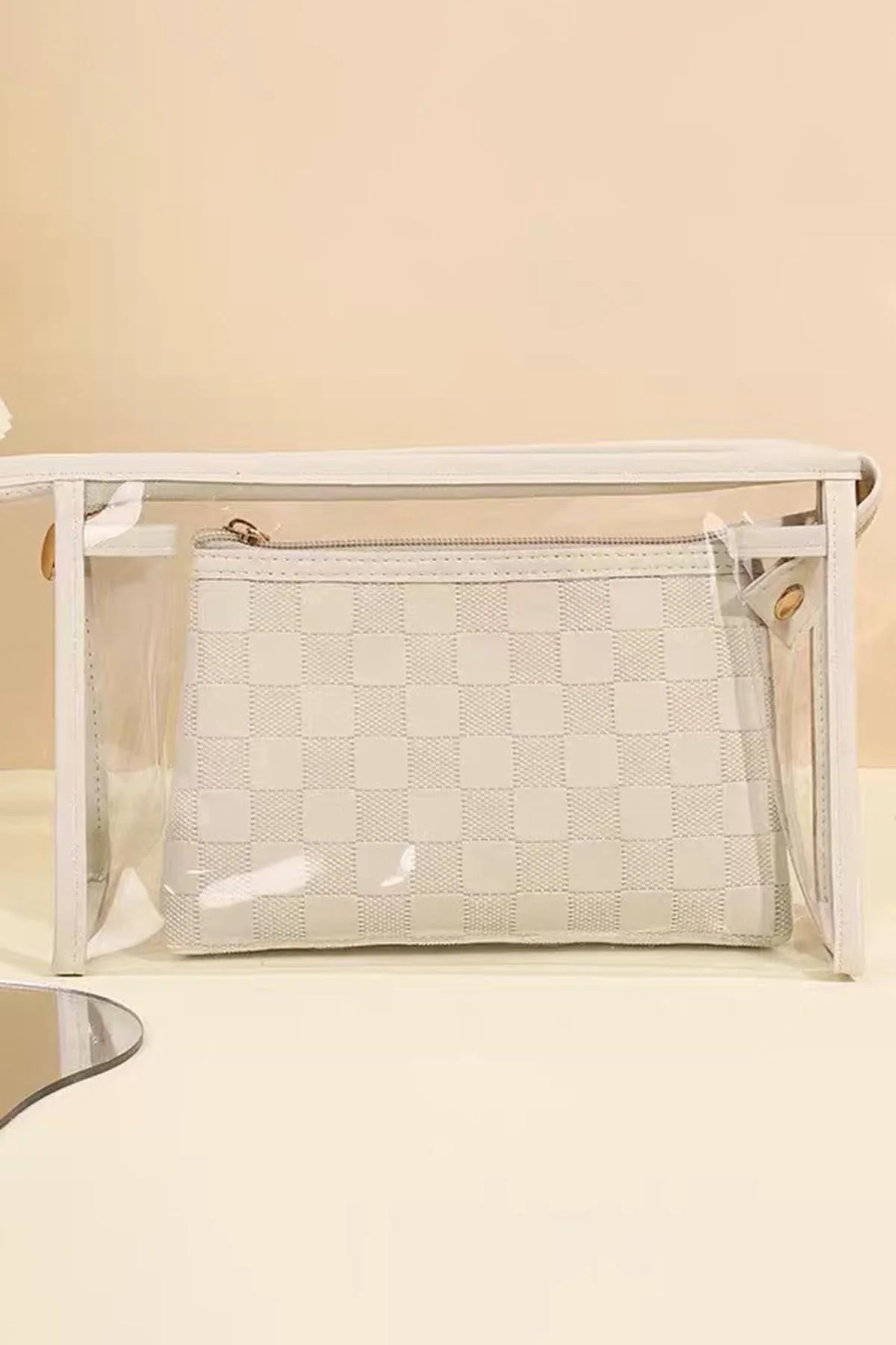 Krem Renk 2li Şeffaf Makyaj Çantası