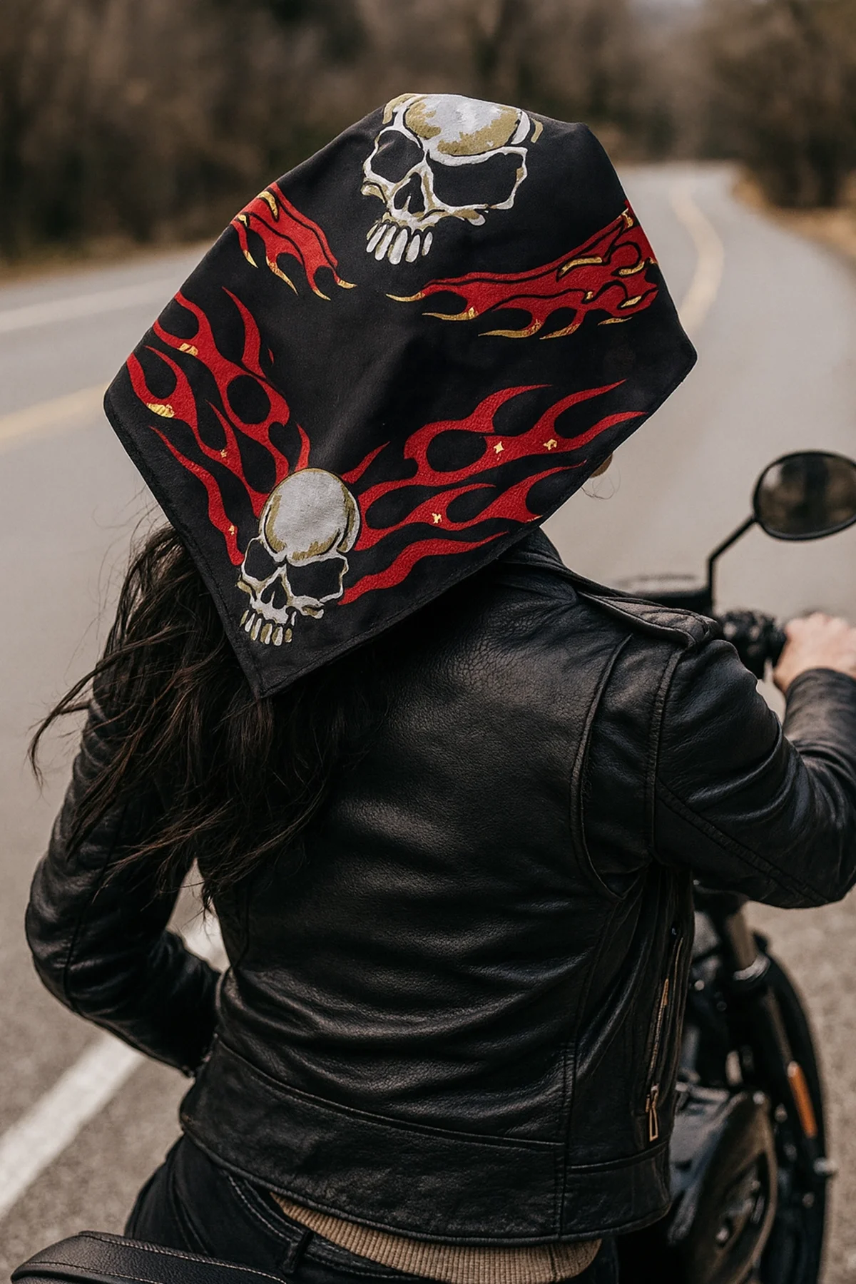 Siyah Renk Kurukafa Figürlü Bandana