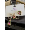 Altın Renk Taş Detaylı 3lü Ysx Küpe Set