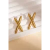 Altın Renk Çarpı Detaylı Çelik Küpe (Çift)