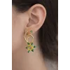 Altın Renk Çiçek Figürlü Taşlı Küpe (Çift)