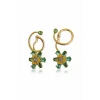 Altın Renk Çiçek Figürlü Taşlı Küpe (Çift)