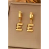 Altın Renk E Harf Çelik Küpe (Çift)