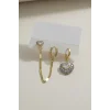 Altın Renk Kalp Figürlü 3lü Küpe Set
