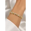 Altın Renk Kalp Figürlü Taşlı Cm Bileklik