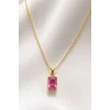 Altın Renk Pembe Taş Detaylı Çelik Kolye