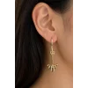 Altın Renk Taşlı Sallantılı 14K Altın Kaplama Küpe (Çift)