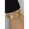 Altın Renk Tuğra Figürlü Çelik Kelepçe Bileklik