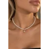 Beyaz Renk Kalp Figürlü İnci Kolye
