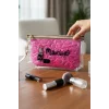 Fuşya Renk Makeup Yazılı Makyaj Çantası