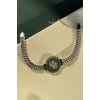 Gümüş Renk Çiçek Figürlü Çelik Bileklik