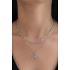 Gümüş Renk Çiçek Figürlü İkili Kolye