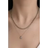 Gümüş Renk Gemi Dümeni Figürlü İkili Kolye