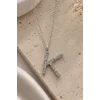 Gümüş Renk K Harfli Taşlı Tx Kolye