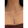 Gümüş Renk Kırmızı Mineli Çelik Kolye