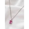 Gümüş Renk Pembe Taş Detaylı Çelik Kolye