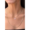Gümüş Renk Taş Detaylı Çelik Kolye