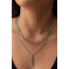 Gümüş Renk Tüy Figürlü İkili Kolye
