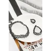 Siyah Renk Elastik Choker Kolye | Bileklik Ve Yüzük Set