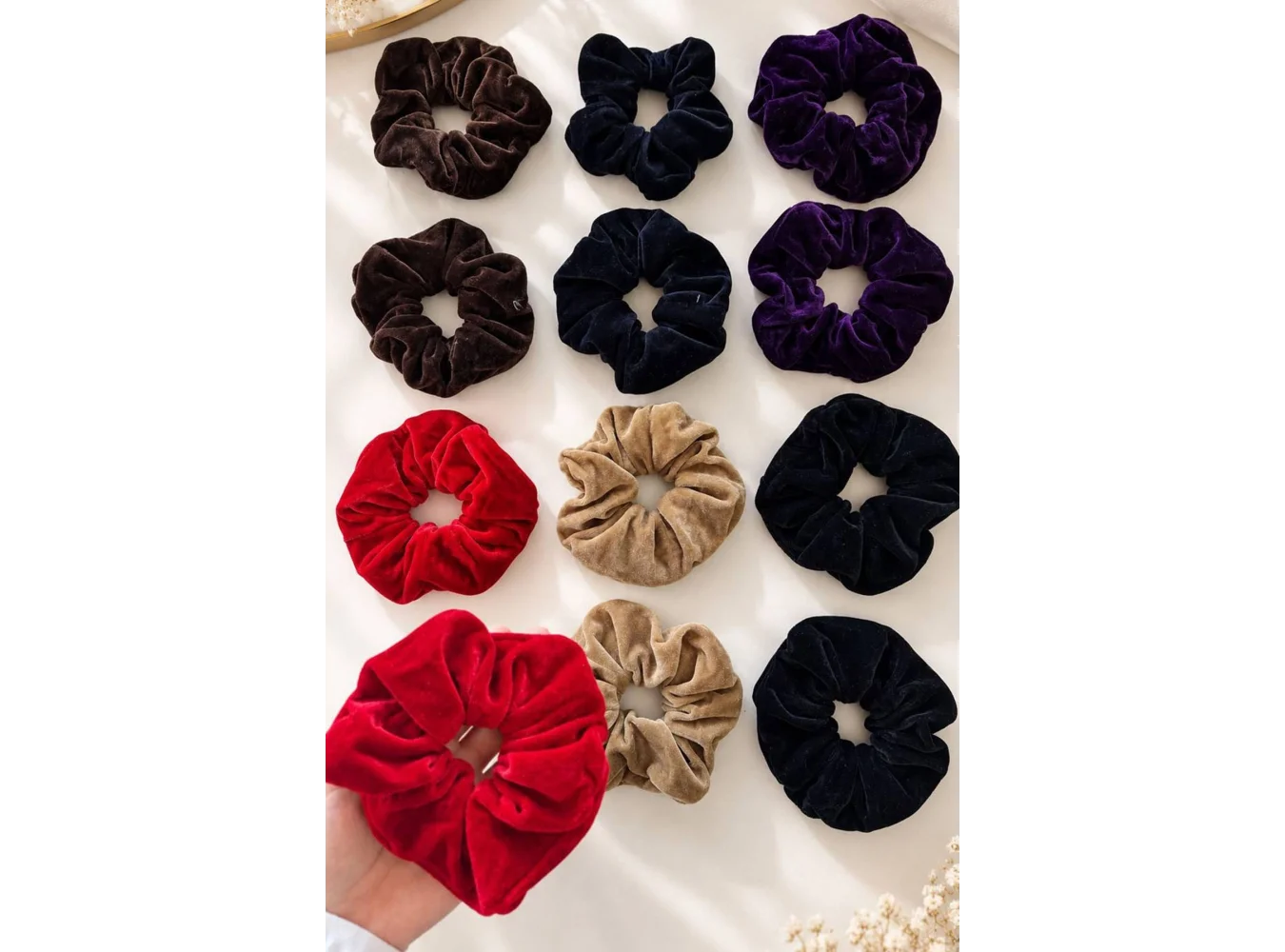 12li Karışık Renk Kadife Simit Toka Set