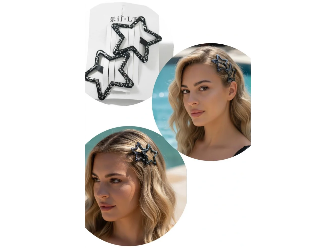 2li Siyah Renk Yıldız Figürlü Yan Toka