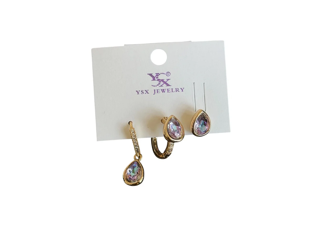 Altın Renk Taş Detaylı 3lü Ysx Küpe Set