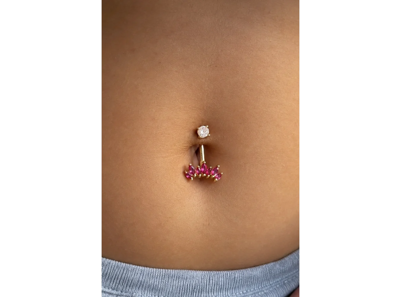 Altın Renk Pembe Taşlı Cerrahi Çelik Göbek Piercing