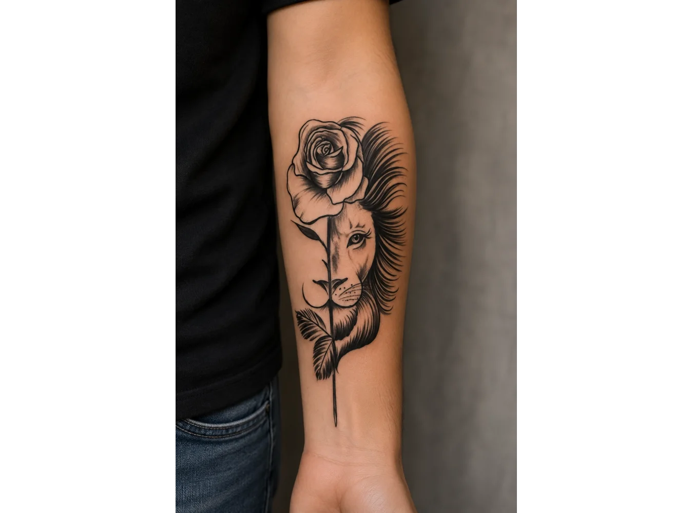 Aslan ve Gül Geçici Dövme Tattoo
